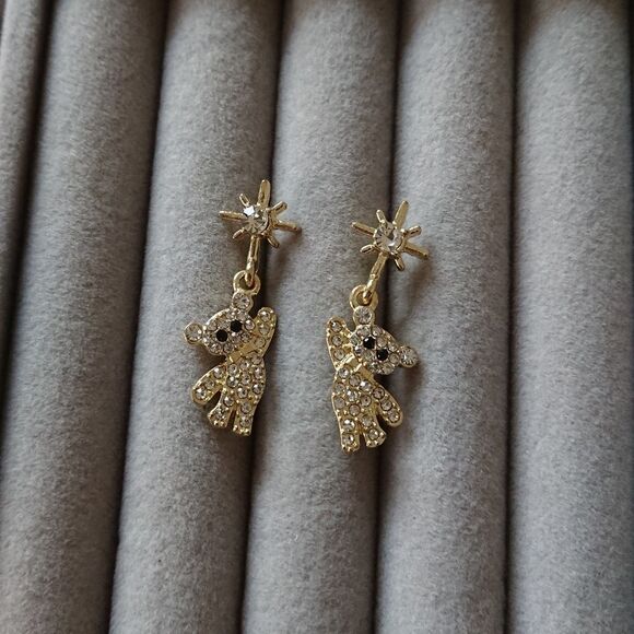 Cute bear dangling Cubic Zirconia Stud Earrings - Gold tone - Picture 1 of 7
